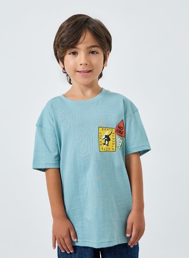 Styli Boys Blue Graphic Print Oversized T-Shirt - Image 3